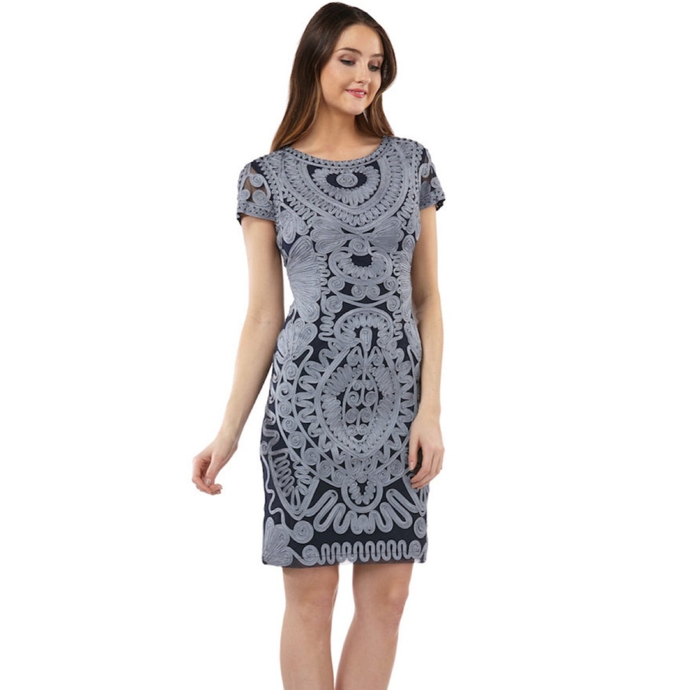 JS Collections cocktail/party short sleeve mesh embroidered dress size 10